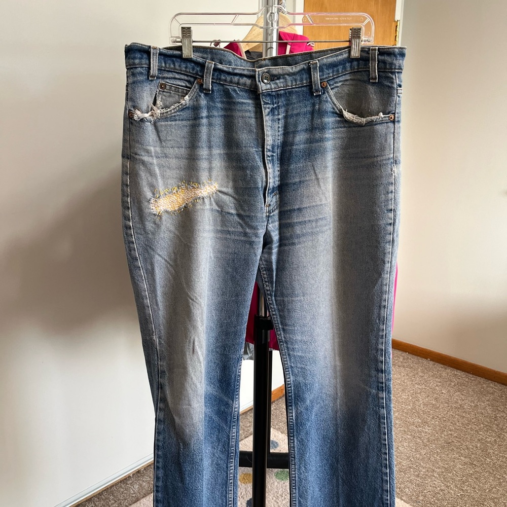 Levi's Orange Tab Relaxed Fit Jeans with hand mending
